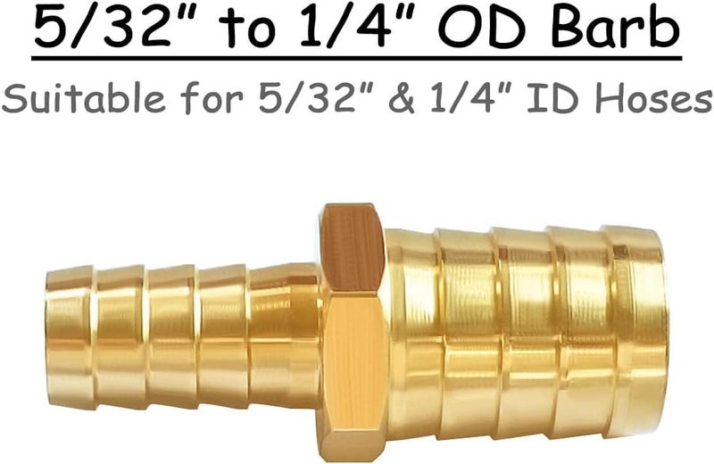 Uenede 4PCS Brass 5/32" to 1/4" OD Barb Reducer Barbed Hose Fittings Hex Reducing Splicer Mender Fitting for Water/Oil/Gas - Image 2
